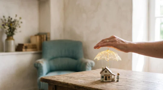 Parent et enfant main dans la main face à un horizon lumineux, symbolisant la protection financière familiale