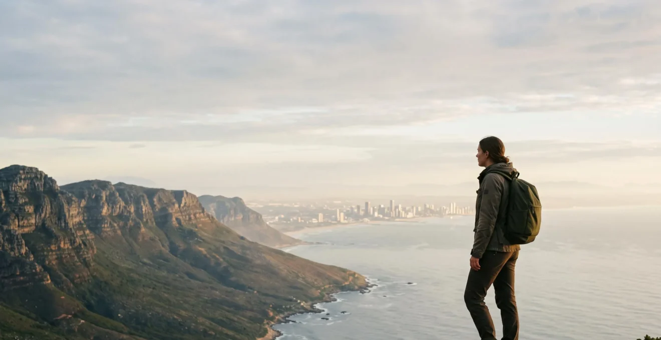 Voyageur contemplant un panorama mondial connecte, symbole d'une protection sans exclusion geographique